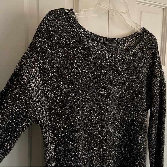 Eileen Fisher Drop Sleeve High-Lo Knit Tweed Sweater w/Slits, 100% Cotton, EUC - Picture 5 of 9